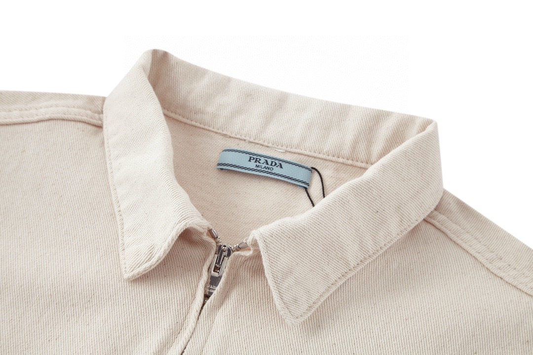 PRADA 普拉达 三角徽标拉链 牛仔外套 夹克 长袖 外套 男女同款 米白色
