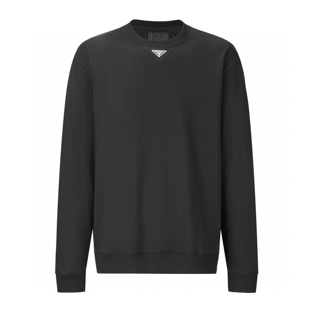 PRADA 普拉达 SS23 纯色Logo徽标 休闲卫衣 圆领 长袖 秋冬款 黑色 UJL26A-11LN-F0002-S-232