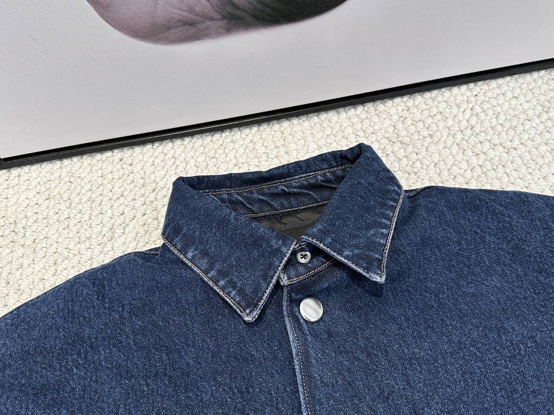 PRADA 普拉达 纯色三角徽标 牛仔衬衫 外套 长袖 男女同款 蓝色 GEC071-13HO-F0008