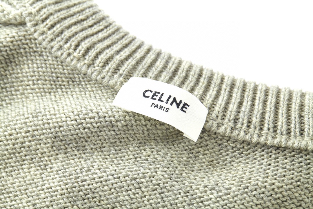 CELINE 赛琳 拼色条纹圆领毛衣 长袖 秋冬款 男女同款 浅灰色 2AE4B896T-06BK