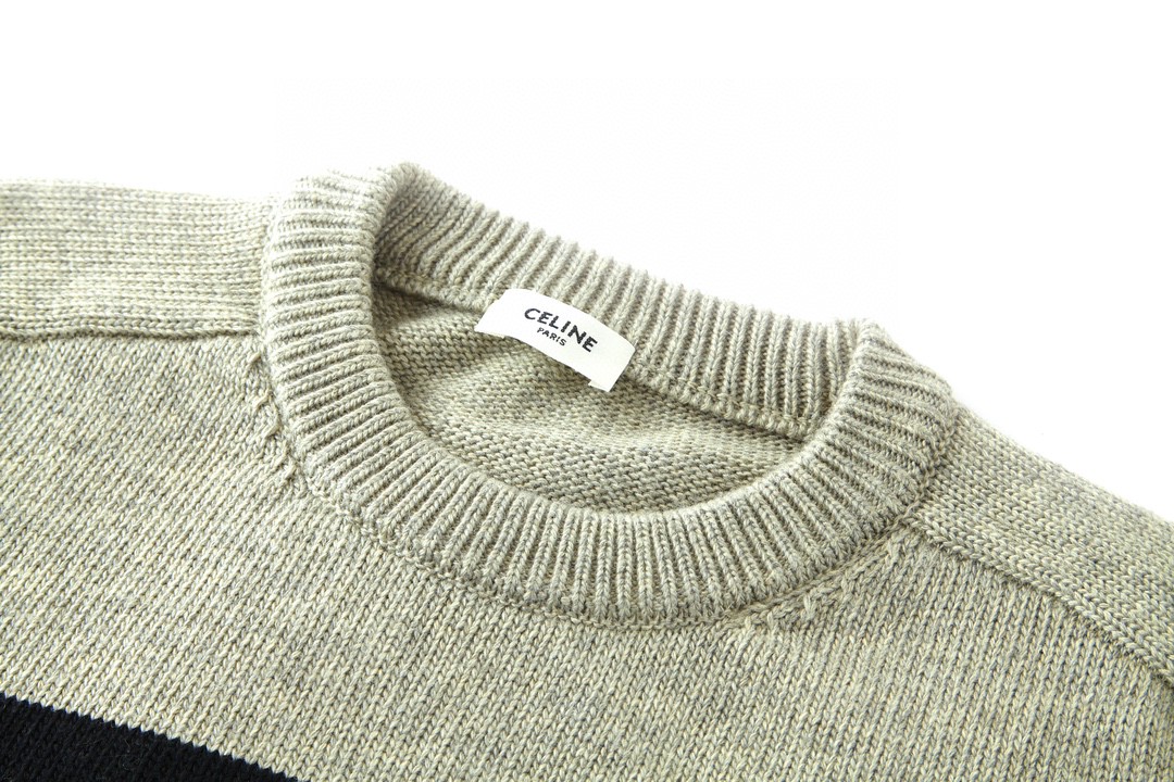 CELINE 赛琳 拼色条纹圆领毛衣 长袖 秋冬款 男女同款 浅灰色 2AE4B896T-06BK