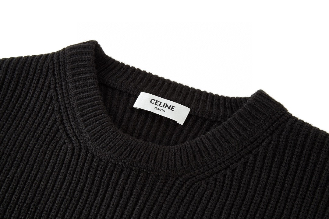 CELINE 赛琳 字母贴布logo 圆领 毛衣 长袖 秋冬款 男女同款 黑色 2A19R205O-38NO