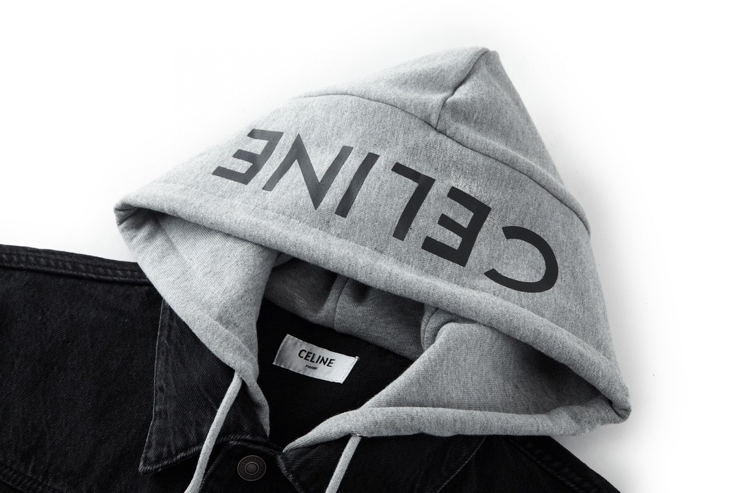 CELINE 赛琳 FW23 水洗单排扣连帽休闲牛仔外套 牛仔衣 长袖 外套 秋冬款 男女同款 黑灰色 2Q472947F-38CH
