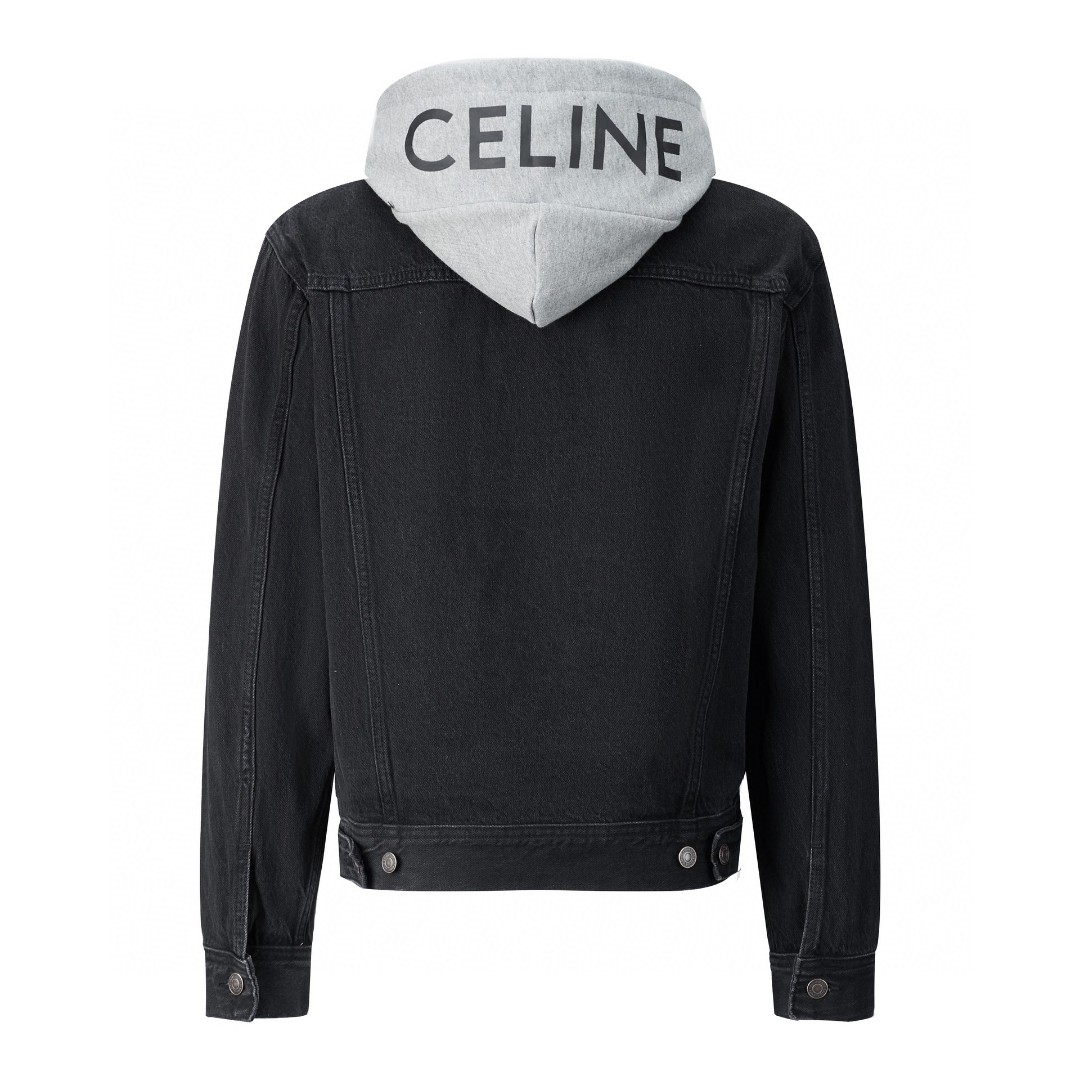 CELINE 赛琳 FW23 水洗单排扣连帽休闲牛仔外套 牛仔衣 长袖 外套 秋冬款 男女同款 黑灰色 2Q472947F-38CH