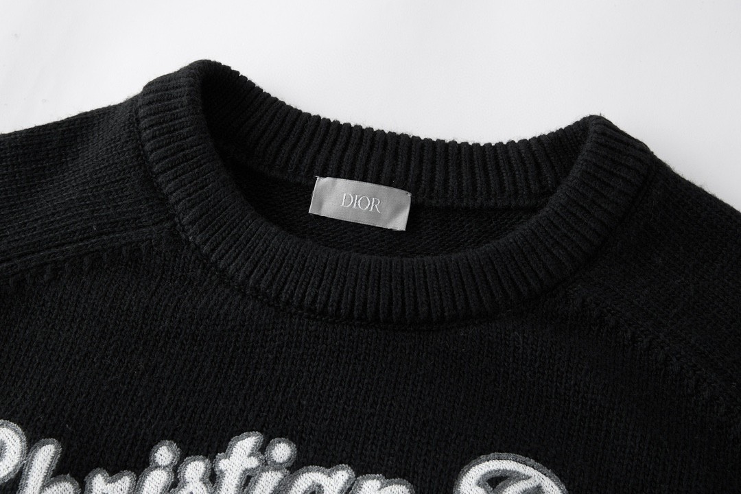 DIOR 迪奥 FW22 字母Logo刺绣羊毛针织衫 毛衣 长袖 秋冬款 黑色 213M640AT298-C988