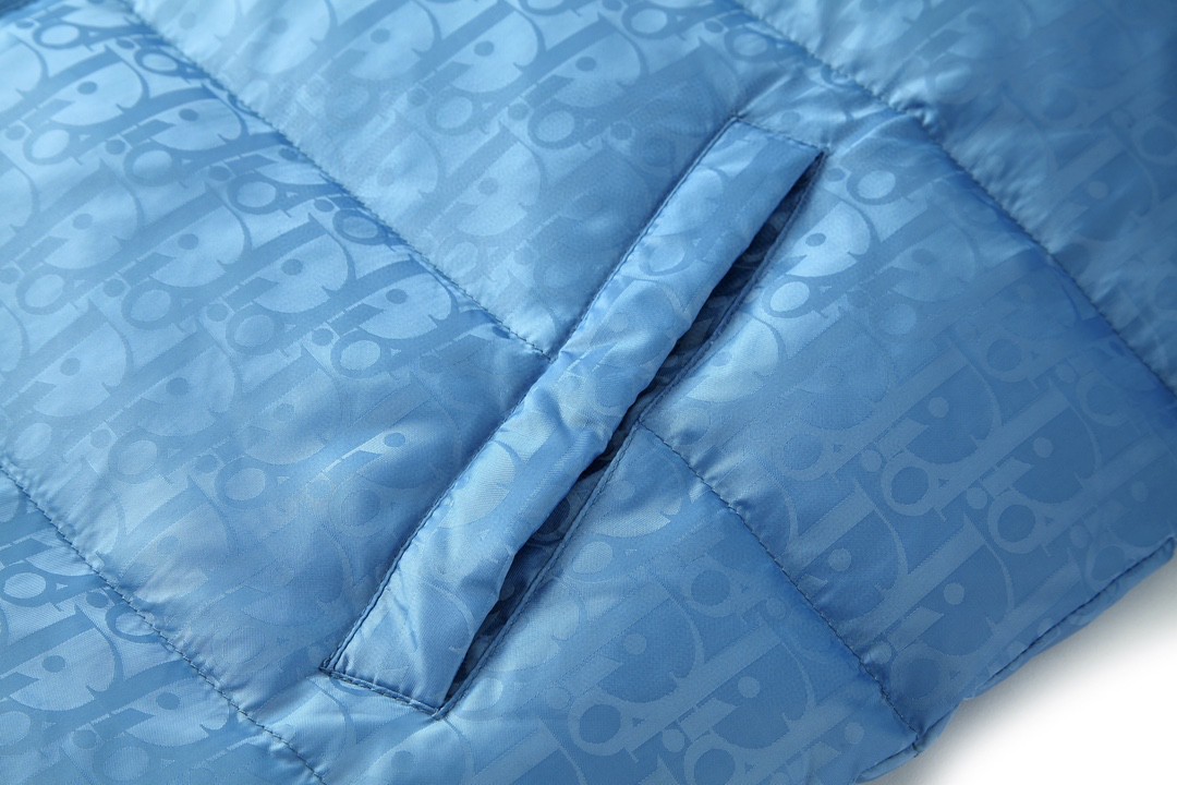 DIOR 迪奥 Logo印花立领珩缝羽绒服 外套 长袖 冬款 保暖 蓝色