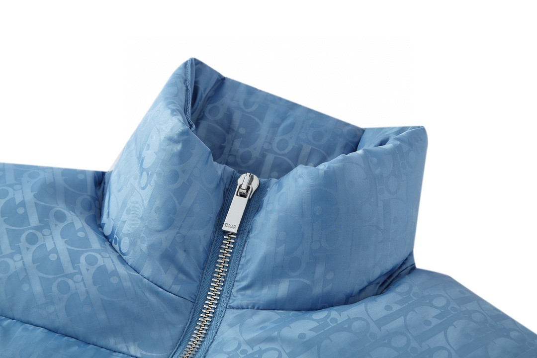 DIOR 迪奥 Logo印花立领珩缝羽绒服 外套 长袖 冬款 保暖 蓝色