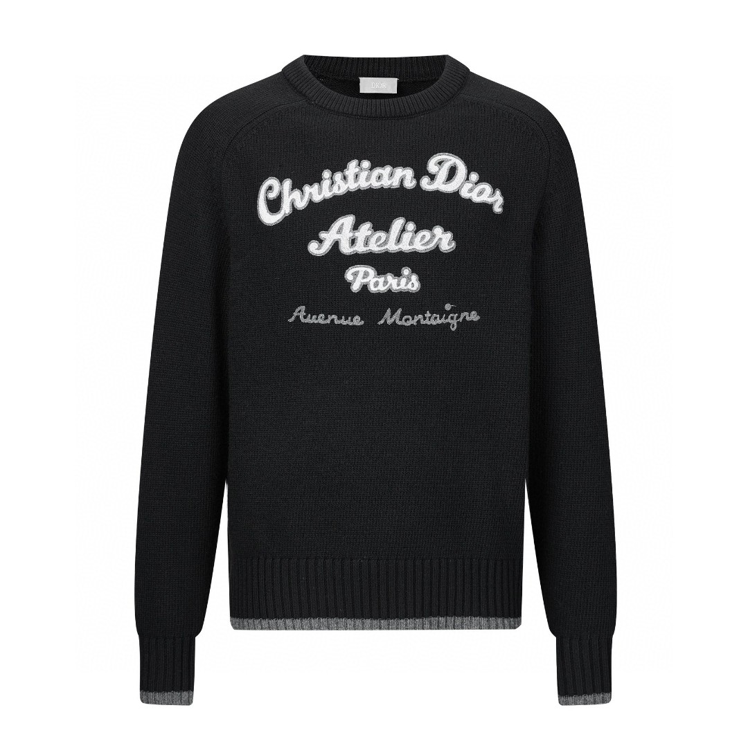 DIOR 迪奥 FW22 字母Logo刺绣羊毛针织衫 毛衣 长袖 秋冬款 黑色 213M640AT298-C988