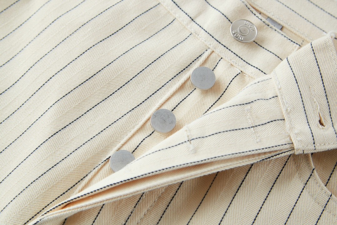 DIOR 迪奥 细条纹刺绣徽标logo直筒牛仔裤 休闲裤 长裤 裤子 米色 383D010A318X-C085