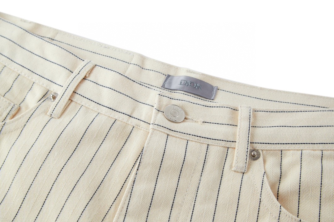 DIOR 迪奥 细条纹刺绣徽标logo直筒牛仔裤 休闲裤 长裤 裤子 米色 383D010A318X-C085