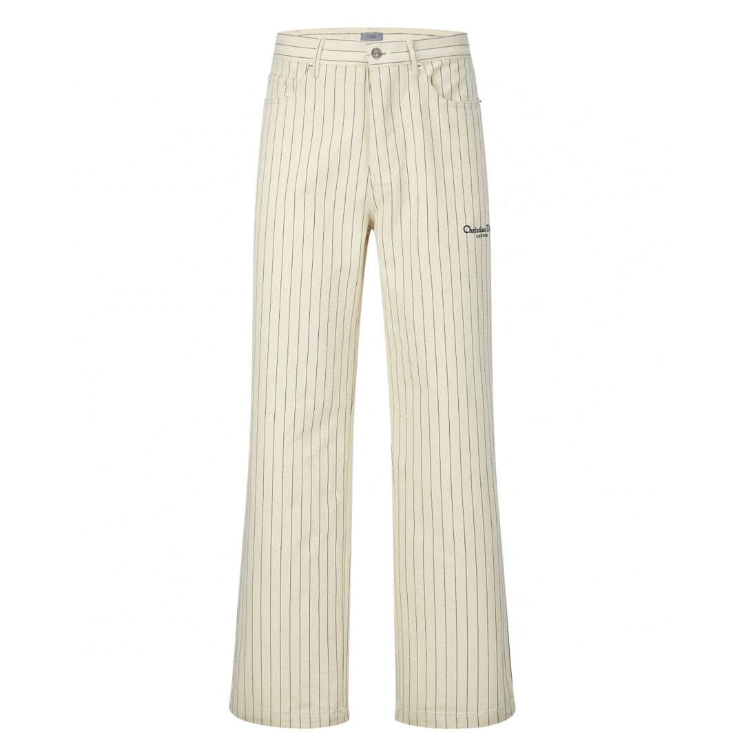 DIOR 迪奥 细条纹刺绣徽标logo直筒牛仔裤 休闲裤 长裤 裤子 米色 383D010A318X-C085