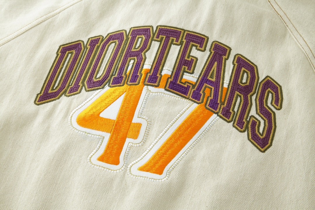 DIOR 迪奥 Denim Tears 联名款 字母Logo刺绣翻领牛仔夹克 外套 长袖 秋冬款 米白色 393D493AY525-C082