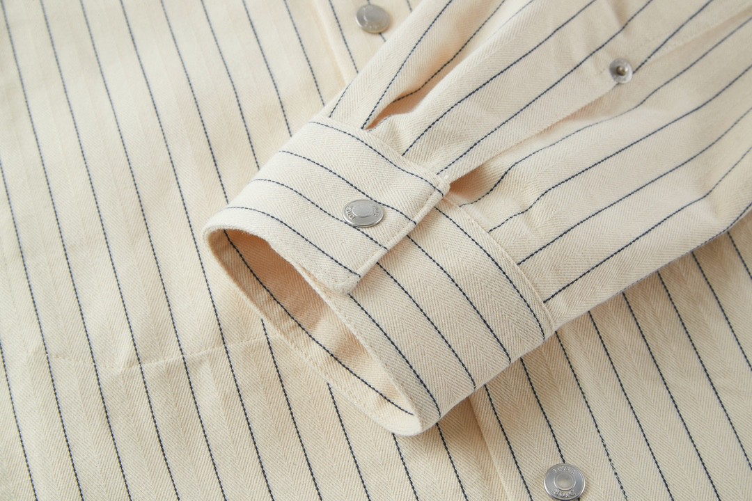 DIOR 迪奥 细条纹 字母Logo刺绣翻领衬衫 长袖 秋冬款 米白色 033D490J318X-C085