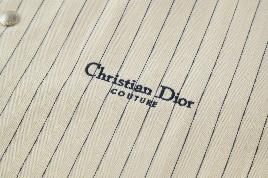 DIOR 迪奥 细条纹 字母Logo刺绣翻领衬衫 长袖 秋冬款 米白色 033D490J318X-C085
