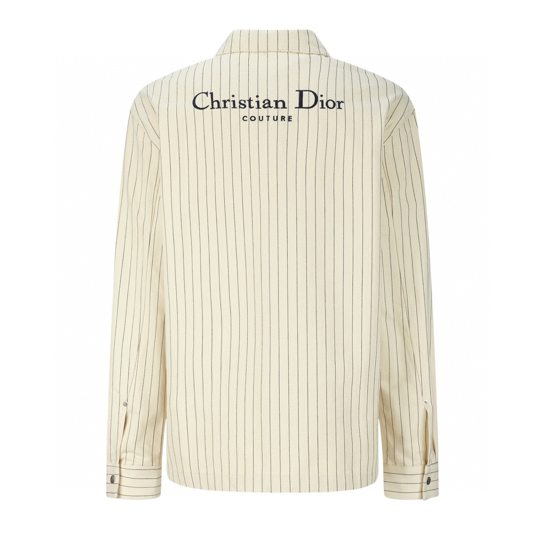 DIOR 迪奥 细条纹 字母Logo刺绣翻领衬衫 长袖 秋冬款 米白色 033D490J318X-C085