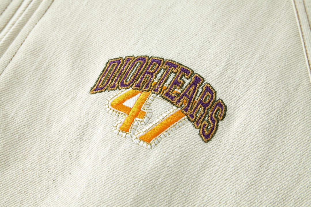 DIOR 迪奥 Denim Tears 联名款 字母Logo刺绣翻领牛仔夹克 外套 长袖 秋冬款 米白色 393D493AY525-C082