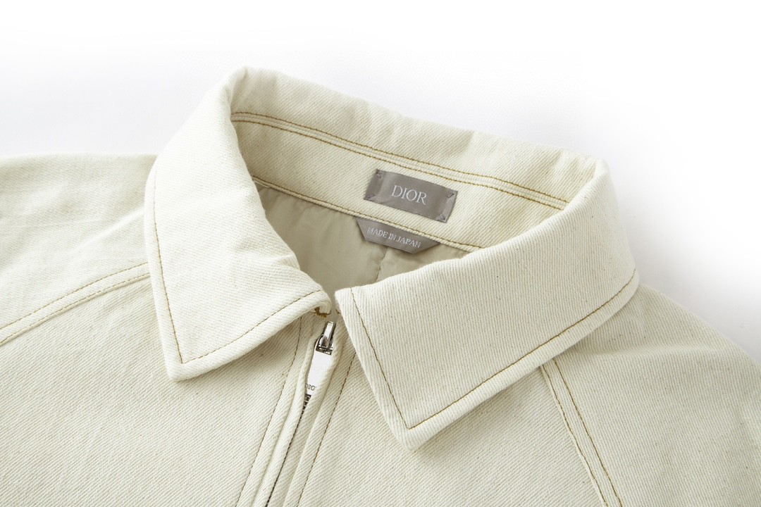 DIOR 迪奥 Denim Tears 联名款 字母Logo刺绣翻领牛仔夹克 外套 长袖 秋冬款 米白色 393D493AY525-C082