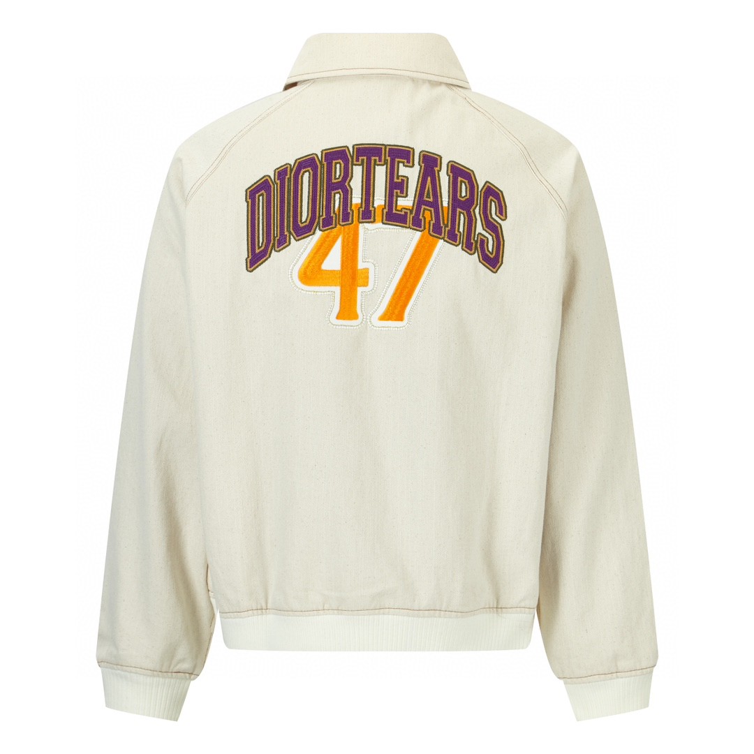 DIOR 迪奥 Denim Tears 联名款 字母Logo刺绣翻领牛仔夹克 外套 长袖 秋冬款 米白色 393D493AY525-C082