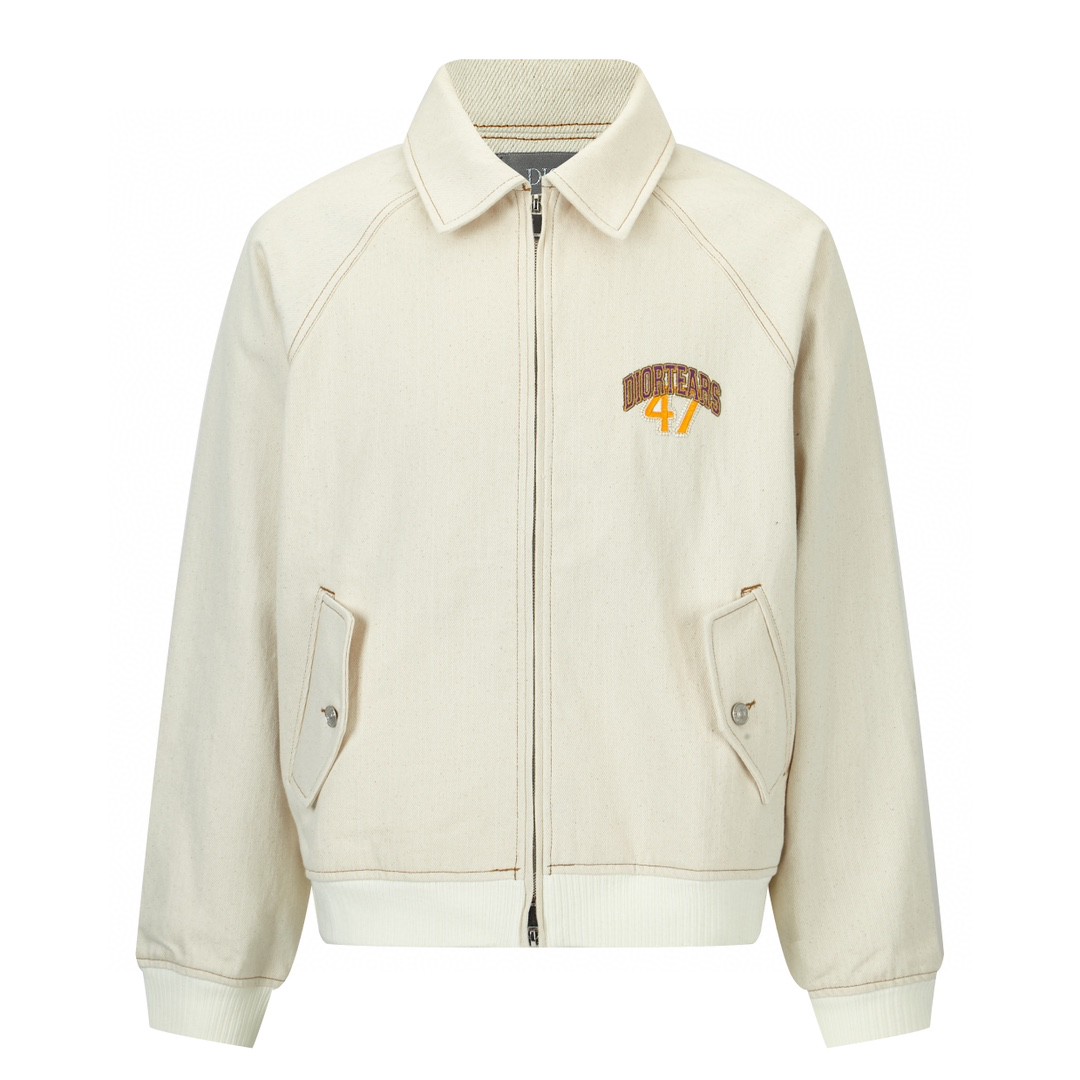 DIOR 迪奥 Denim Tears 联名款 字母Logo刺绣翻领牛仔夹克 外套 长袖 秋冬款 米白色 393D493AY525-C082