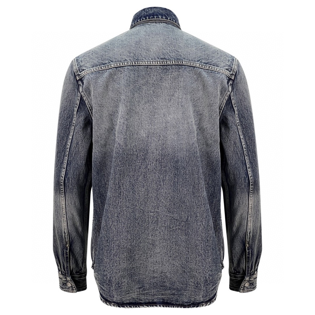 DIOR 迪奥 水洗做旧翻领单排扣牛仔外套 长袖 牛仔衣 夹克 秋冬款 蓝色 113D585BY994-510