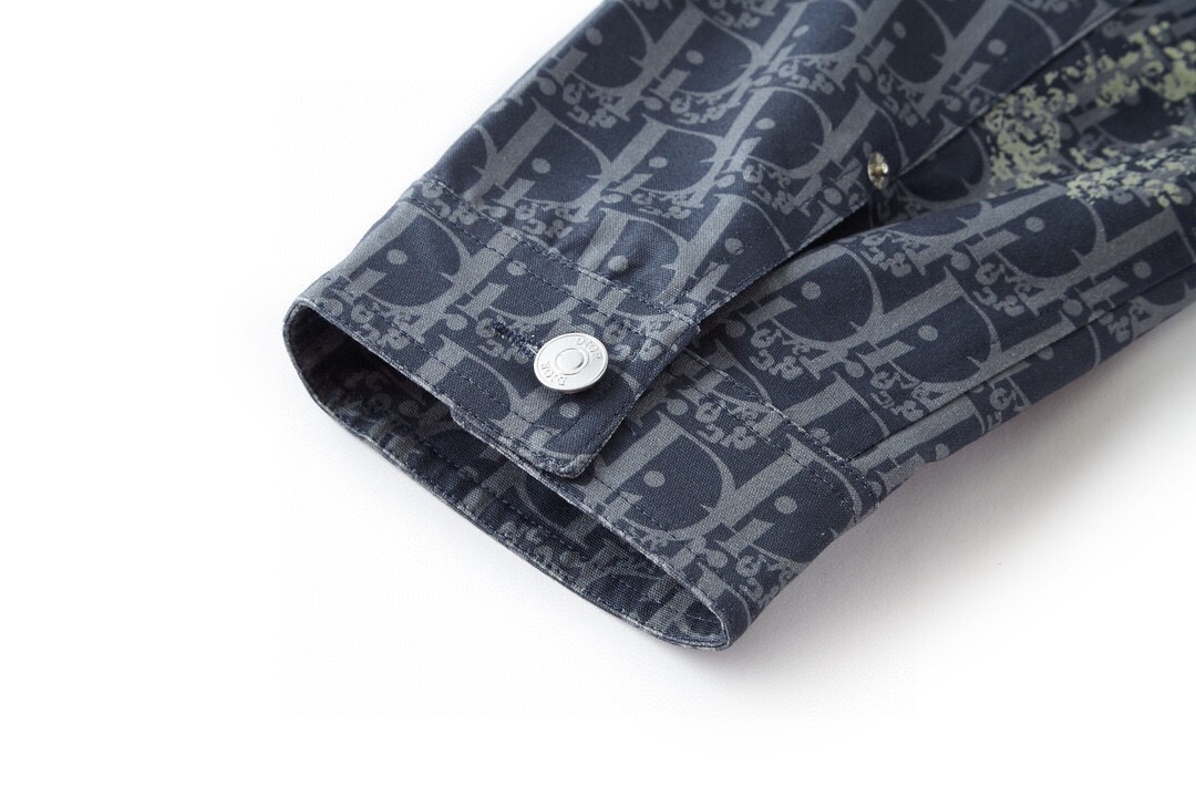 DIOR 迪奥 Denim Tears 联名款 SS23 满印翻领长袖牛仔外套 牛仔衣 夹克 秋冬款 蓝色 393D483BY528-C580