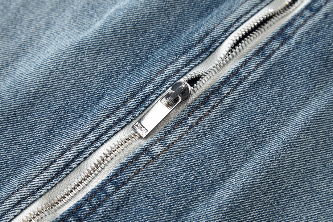 DIOR 迪奥 水洗做旧刺绣logo 双头拉链牛仔外套 长袖 牛仔衣 夹克 秋冬款 蓝色 313D487AY988-C580