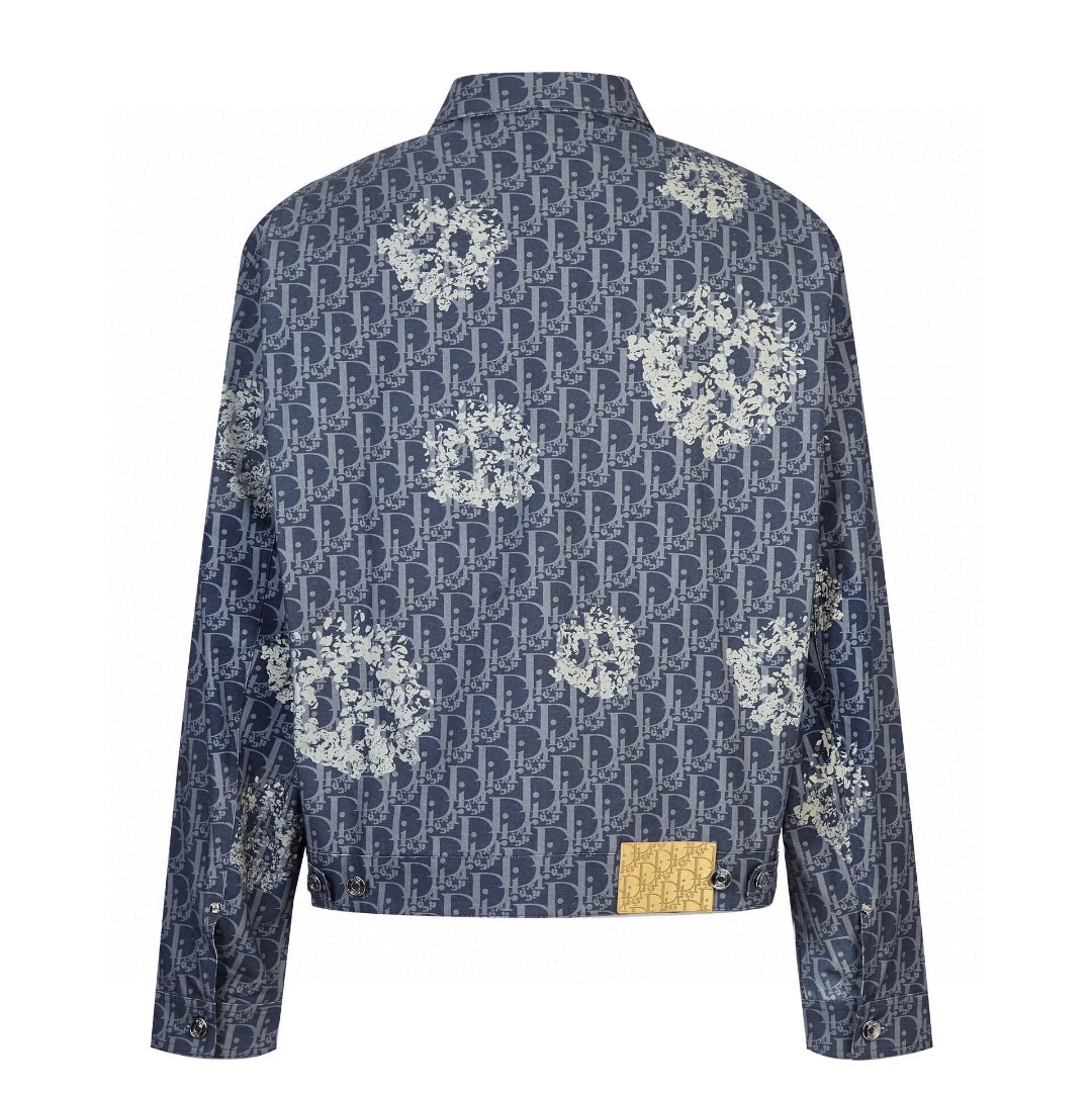 DIOR 迪奥 Denim Tears 联名款 SS23 满印翻领长袖牛仔外套 牛仔衣 夹克 秋冬款 蓝色 393D483BY528-C580