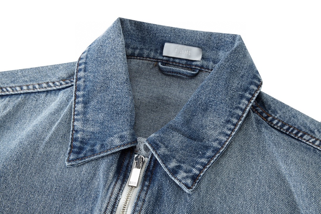 DIOR 迪奥 水洗做旧刺绣logo 双头拉链牛仔外套 长袖 牛仔衣 夹克 秋冬款 蓝色 313D487AY988-C580