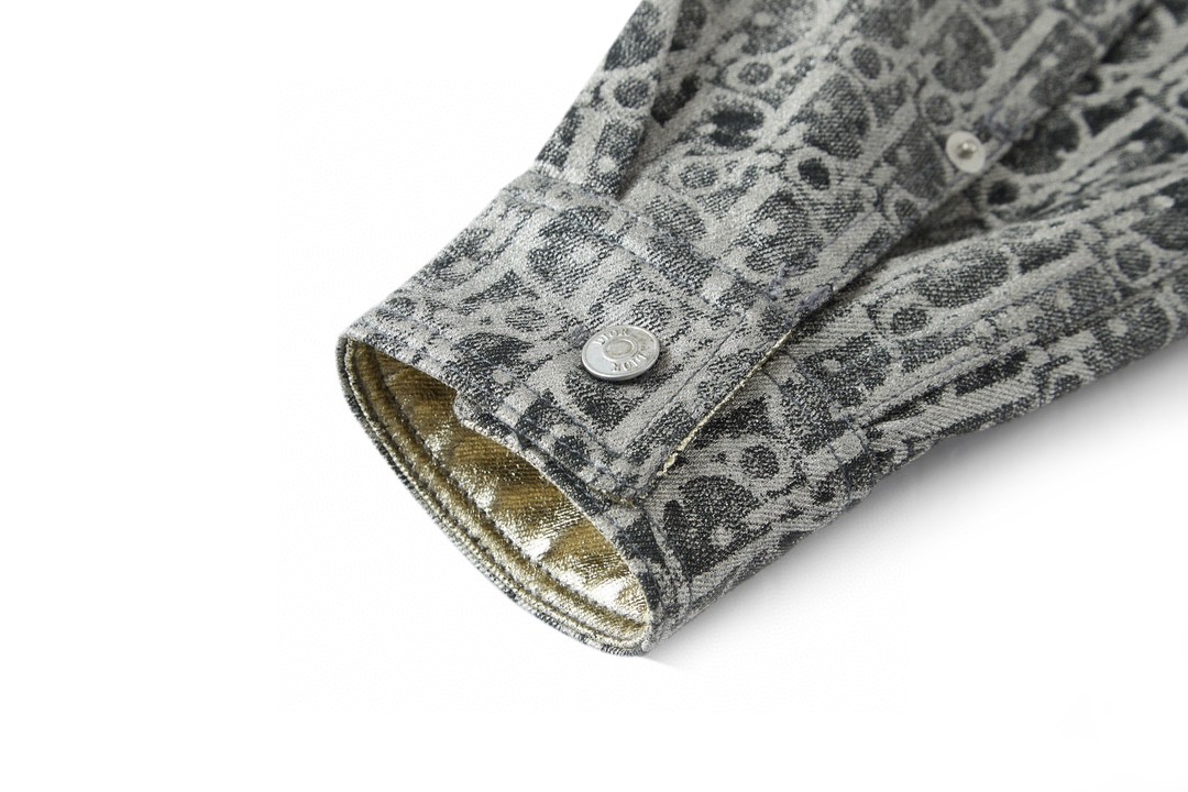 DIOR 迪奥 闪粉满印Logo牛仔衬衫 长袖 外套 秋冬款 灰色 