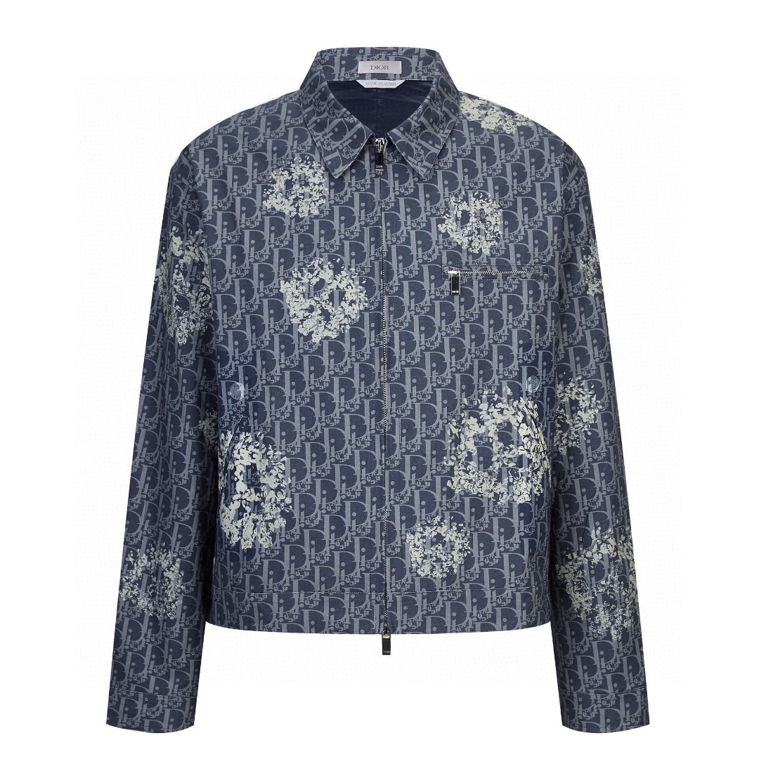 DIOR 迪奥 Denim Tears 联名款 SS23 满印翻领长袖牛仔外套 牛仔衣 夹克 秋冬款 蓝色 393D483BY528-C580