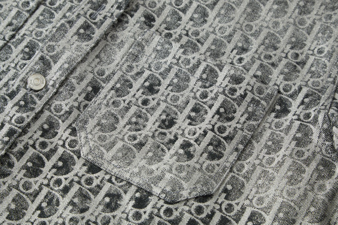 DIOR 迪奥 闪粉满印Logo牛仔衬衫 长袖 外套 秋冬款 灰色 