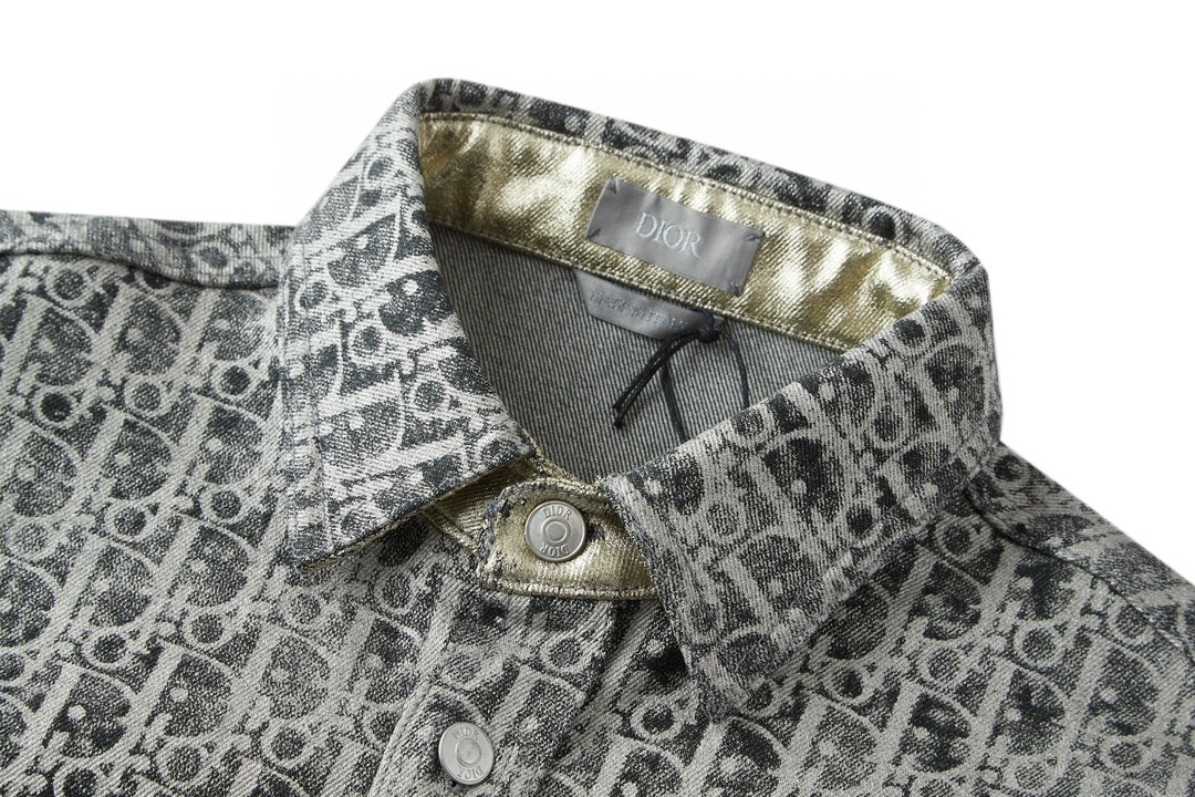 DIOR 迪奥 闪粉满印Logo牛仔衬衫 长袖 外套 秋冬款 灰色 