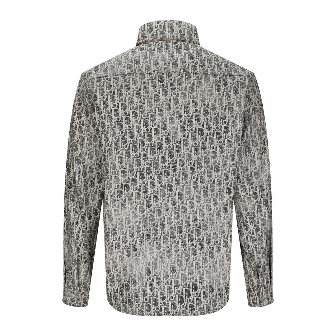 DIOR 迪奥 闪粉满印Logo牛仔衬衫 长袖 外套 秋冬款 灰色 