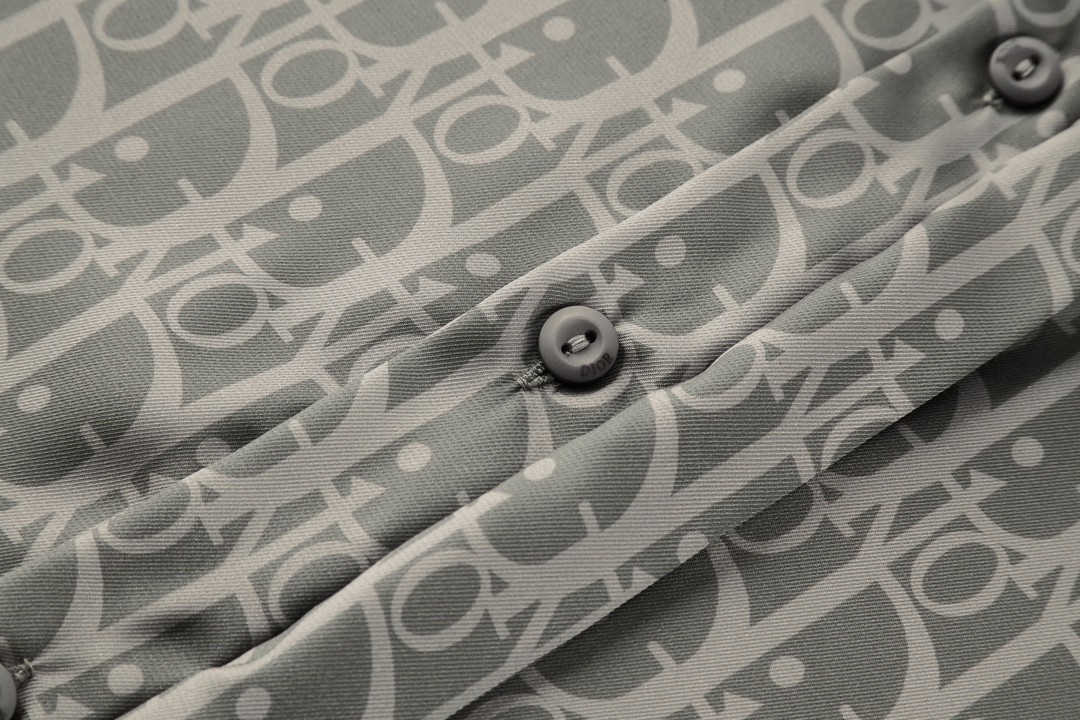 DIOR 迪奥 真丝暗纹满印logo衬衫 长袖 秋冬款 暗灰色