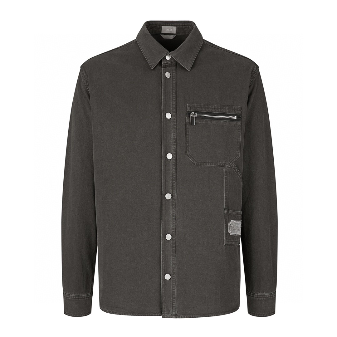 DIOR 迪奥 SS23 纯色Logo衬衫 长袖 外套 秋冬款 灰色 383D587AY520-C888