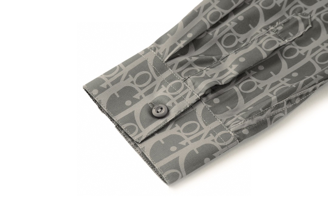 DIOR 迪奥 真丝暗纹满印logo衬衫 长袖 秋冬款 暗灰色