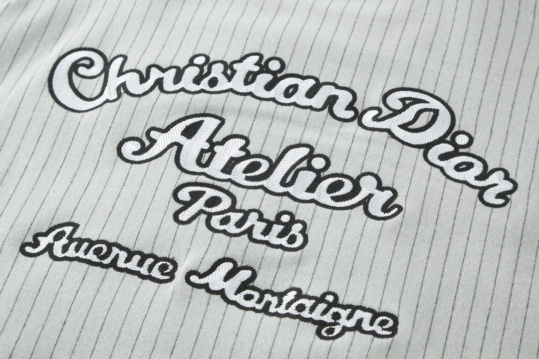 DIOR 迪奥 细条纹刺绣徽标Logo 棒球衫 棒球服 夹克 外套 长袖 灰白色 