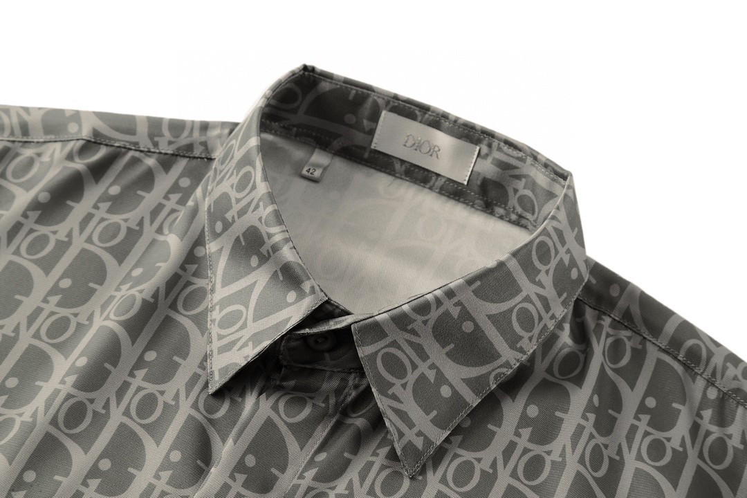 DIOR 迪奥 真丝暗纹满印logo衬衫 长袖 秋冬款 暗灰色
