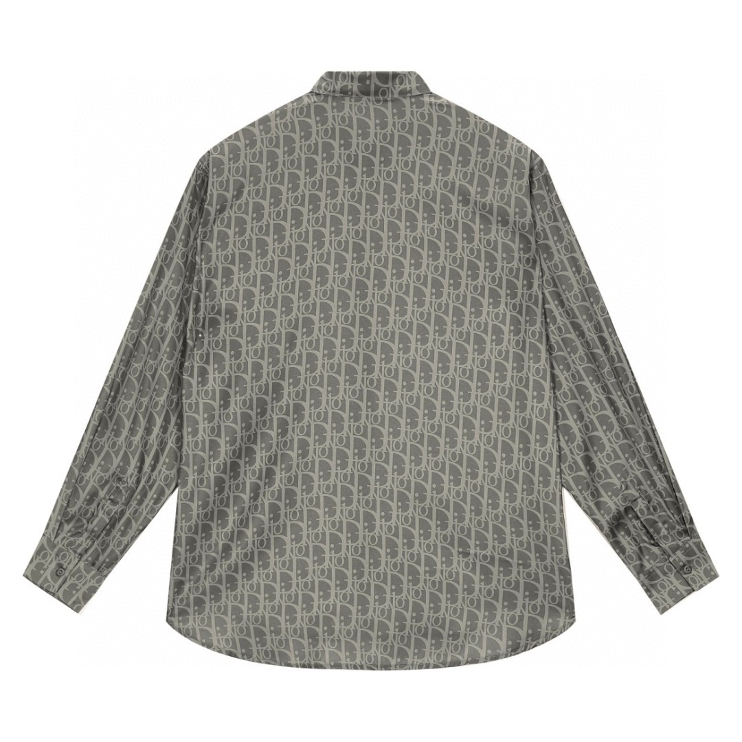 DIOR 迪奥 真丝暗纹满印logo衬衫 长袖 秋冬款 暗灰色