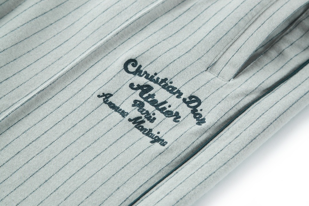 DIOR 迪奥 细条纹刺绣徽标logo 休闲裤 运动裤 长裤 裤子 灰白色 