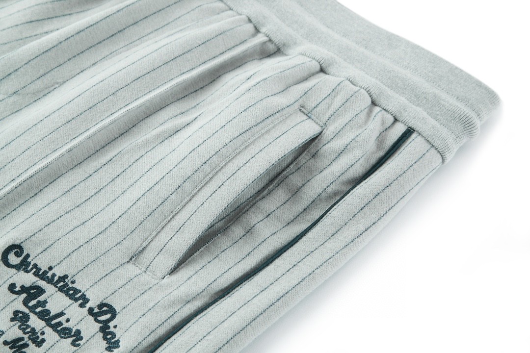 DIOR 迪奥 细条纹刺绣徽标logo 休闲裤 运动裤 长裤 裤子 灰白色 