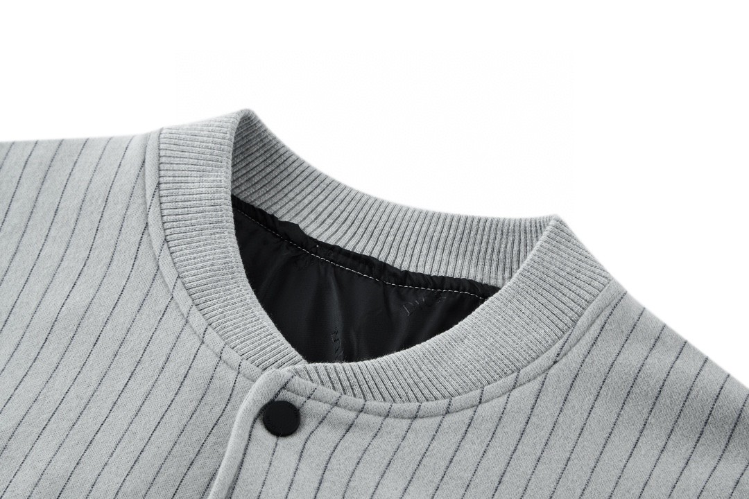 DIOR 迪奥 细条纹刺绣徽标Logo 棒球衫 棒球服 夹克 外套 长袖 灰白色 