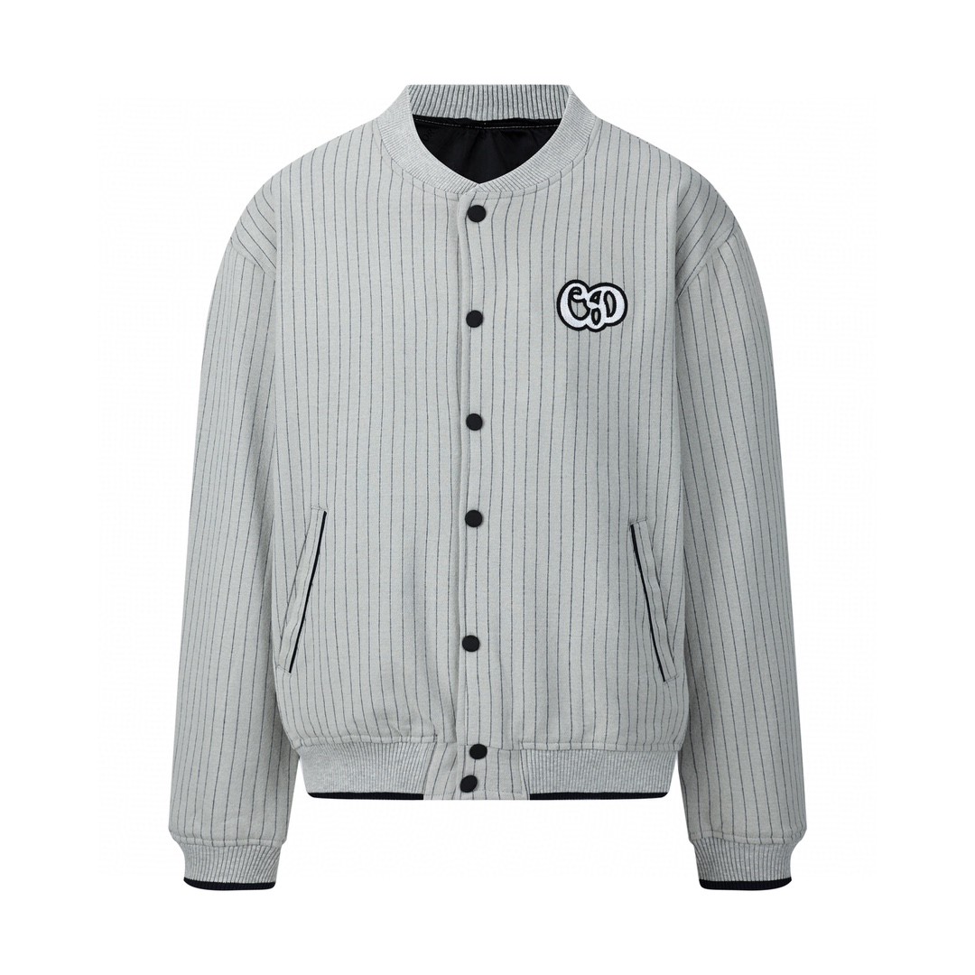 DIOR 迪奥 细条纹刺绣徽标Logo 棒球衫 棒球服 夹克 外套 长袖 灰白色 