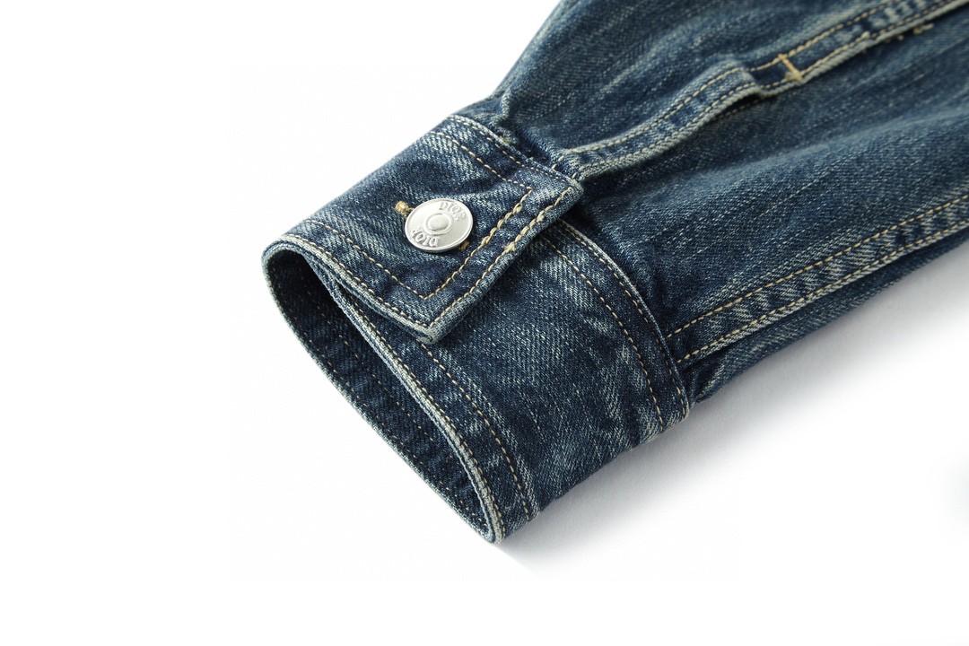 DIOR 迪奥 Denim Tears 联名款 徽标Logo无领牛仔棒球衫 牛仔外套 长袖 牛仔衣 男款 蓝色 393D591AY527-C582