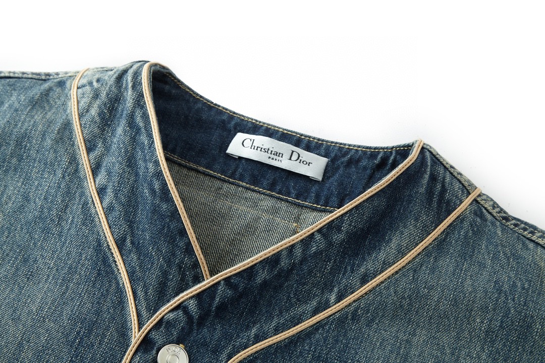 DIOR 迪奥 Denim Tears 联名款 徽标Logo无领牛仔棒球衫 牛仔外套 长袖 牛仔衣 男款 蓝色 393D591AY527-C582