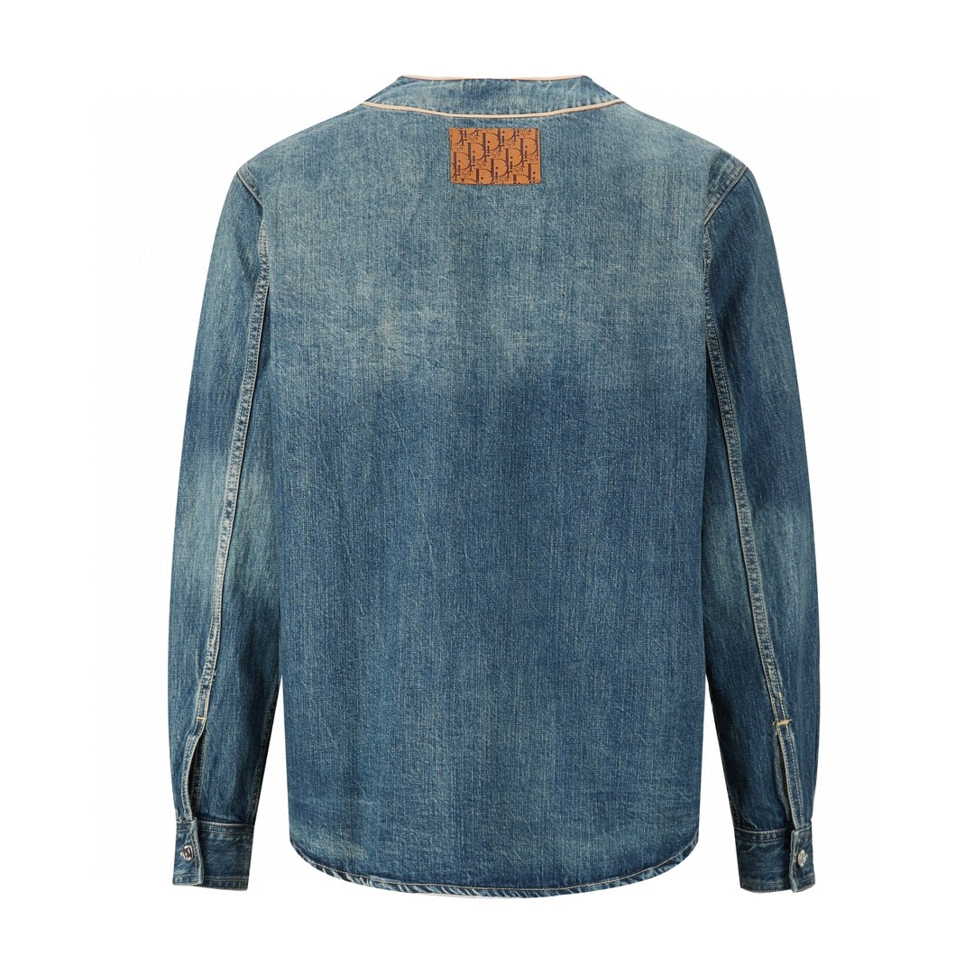 DIOR 迪奥 Denim Tears 联名款 徽标Logo无领牛仔棒球衫 牛仔外套 长袖 牛仔衣 男款 蓝色 393D591AY527-C582