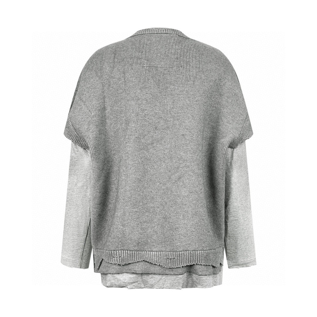 Givenchy 纪梵希 SS23 假两件套破坏毛衣 卫衣 套头 长袖 秋冬款 灰色 BM90MG4YE0-097