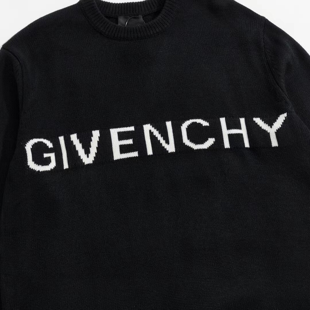 Givenchy 纪梵希 SS21 经典Logo嵌花针织圆领毛衣 长袖 秋冬款 黑色 BM90G9401M-001