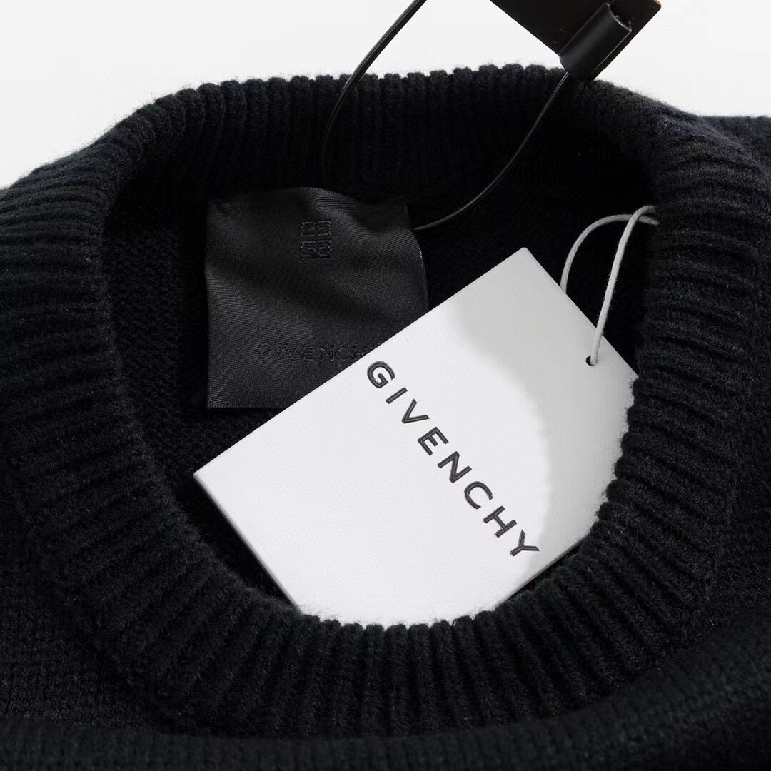 Givenchy 纪梵希 SS21 经典Logo嵌花针织圆领毛衣 长袖 秋冬款 黑色 BM90G9401M-001