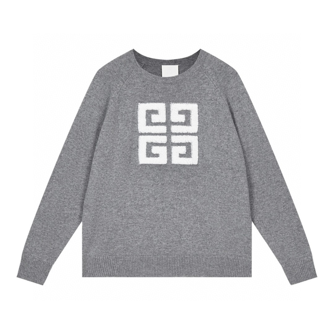 Givenchy 纪梵希 经典Logo毛巾绣圆领毛衣 长袖 秋冬款 灰色 BW908N4ZEQ060